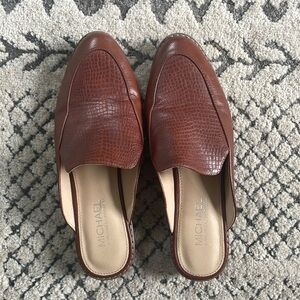 Michael brown alligator leather backless loafers